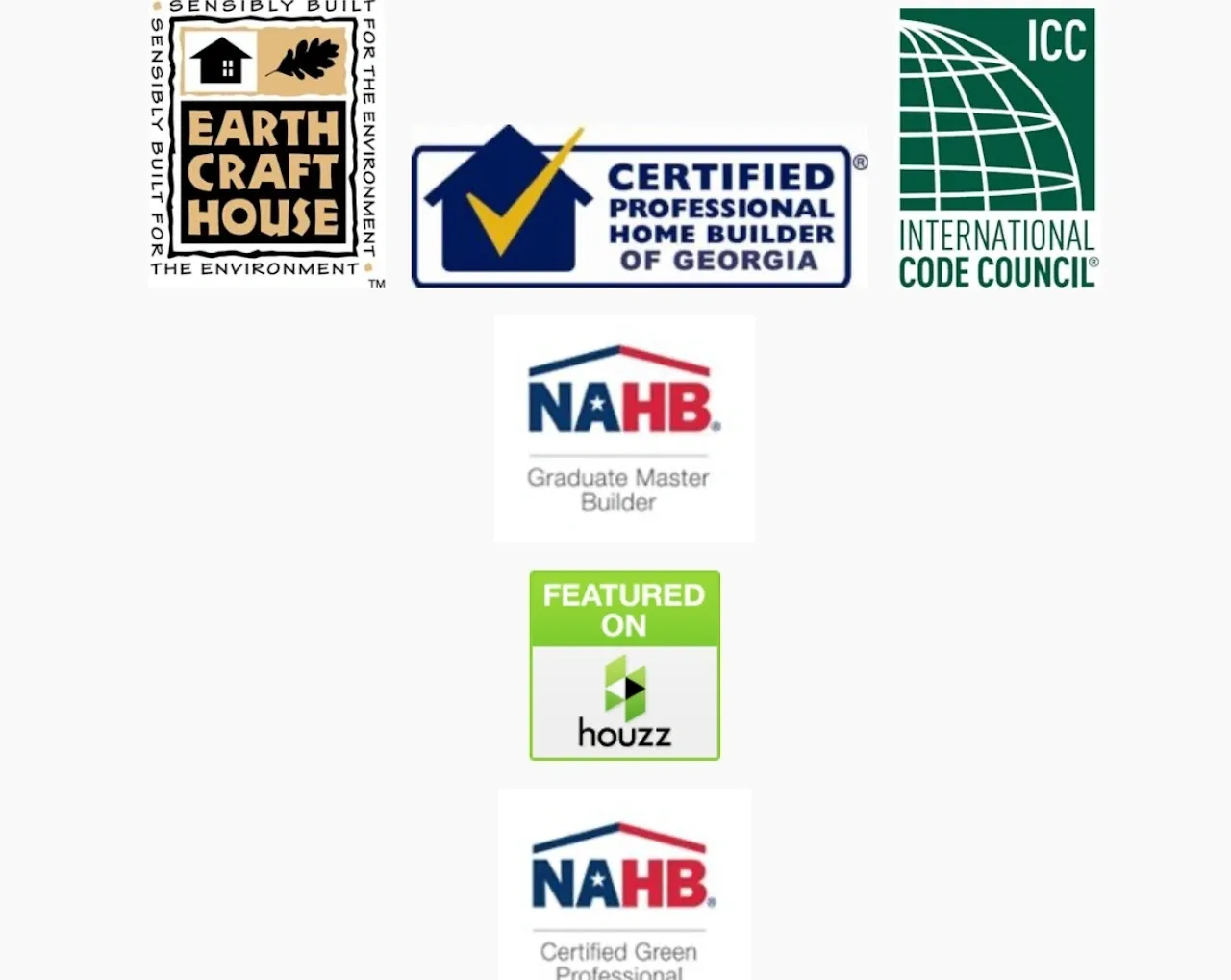 A group of logos that include earth craft house, certified professional home builders of georgia and nahb.