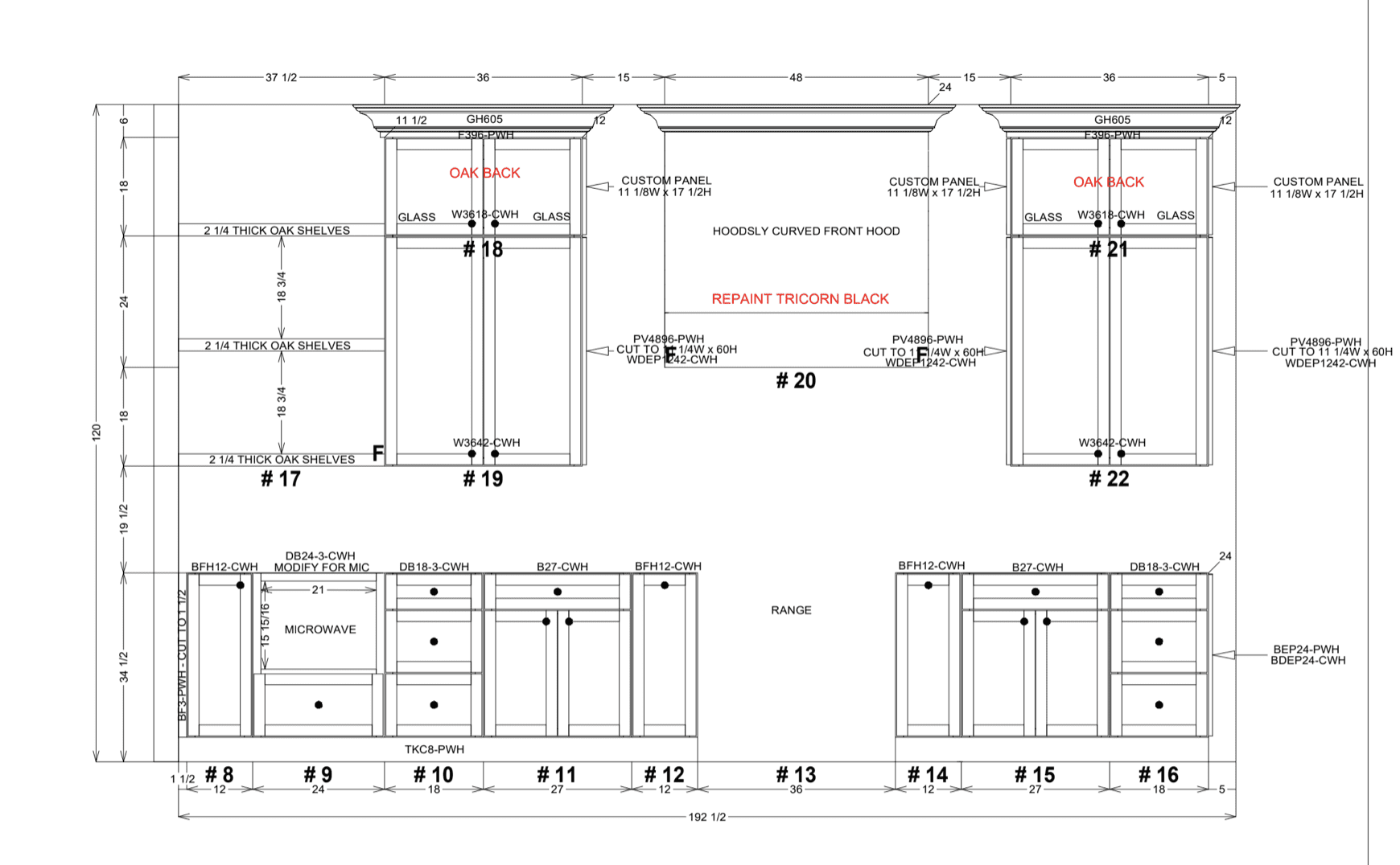 A drawing of the measurements for a kitchen.